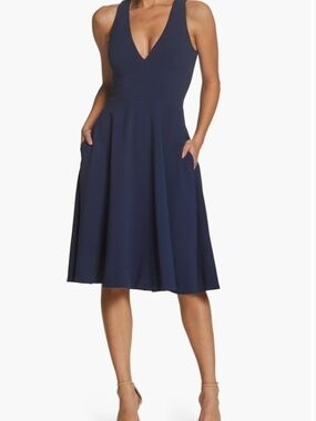 Dress the Population Catalina Midnight Blue Midi Dress L Stunning
